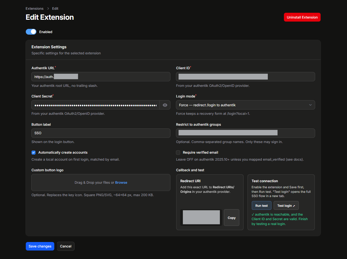 Paymenter Authentik Extension Settings